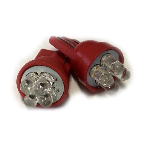 [ABC419] Coppia 2 Lampade Led T10 Con 4 Led F3 Colore Rosso Red 12V 0,2W