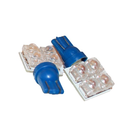 [ABC073] Coppia 2 Lampade Led T10 Con 4 Led F5 Flux Laterale Colore Blue Blu 12V 0,2W