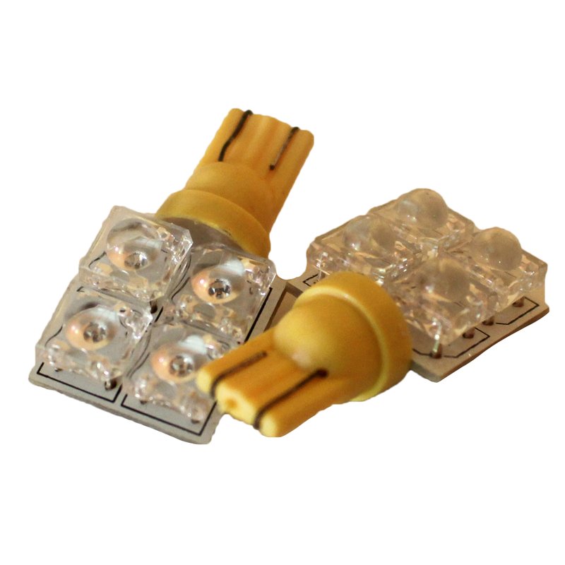 [ABC076] Coppia Lampade LED T10 W5W 12V 0,2W con 4 LED F5 Flux Laterali Giallo – Luci Posizione, Cruscotto, Targa