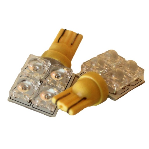 [ABC076] Coppia 2 Lampade Led T10 Con 4 Led F5 Flux Laterale Colore Giallo Yellow 12V 0,2W