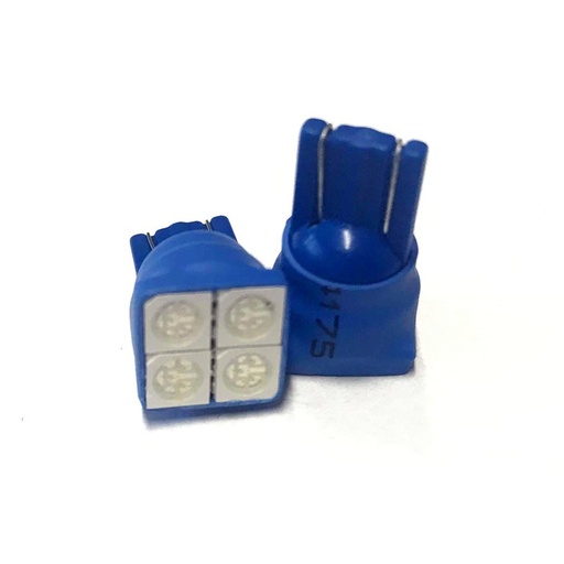 [ABC269] Coppia 2 Lampade Led T10 Con 4 Smd 5050 Frontale Colore Blue Blu 12V 0,5W
