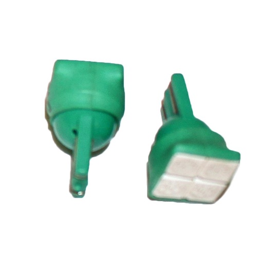 [ABC165] Coppia 2 Lampade Led T10 Con 4 Smd 5050 Frontale Colore Verde Green 12V 0,5W