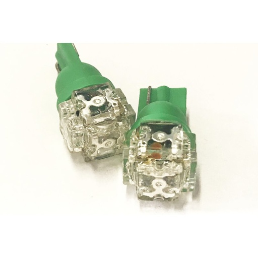 [ABC343] Coppia 2 Lampade Led T10 Con 5 Led F5 Flux Colore Verde Green 12V 0,2W