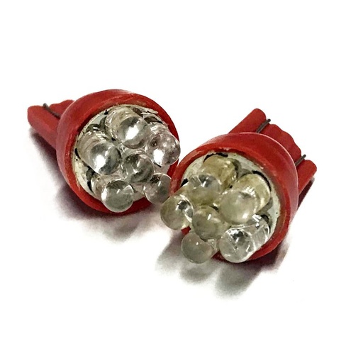 [ABC452] Coppia 2 Lampade Led T10 Con 6 Led F3 Colore Rosso Red 12V 0,2W