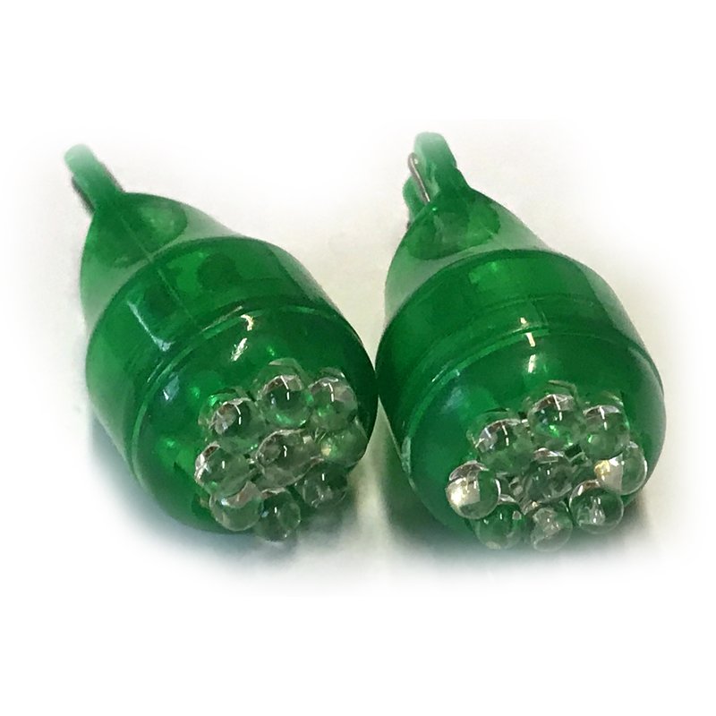 [ABC505] Coppia 2 Lampade LED T10 T15 12V verde, 9 LED F3, 0,2W