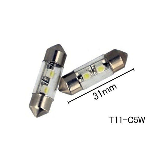 [ABC086] Coppia 2 Lampade Led T11 C5W Siluro 31mm Con 2 Smd 3528 Colore Bianco Freddo 6000K 12V 1W