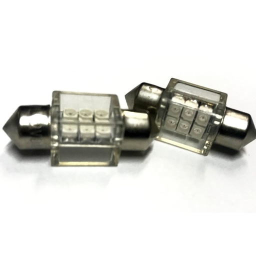 [ABC439] Coppia 2 Lampade Led T11 C5W Siluro 31mm Quadrato Con 6 Smd 3528 Colore Giallo Yellow 12V 1W