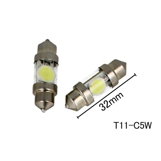 [ABC280] Coppia 2 Lampade Led T11 C5W Siluro 32mm Con 1 Power Led Colore Bianco Freddo 6000K 12V 1W