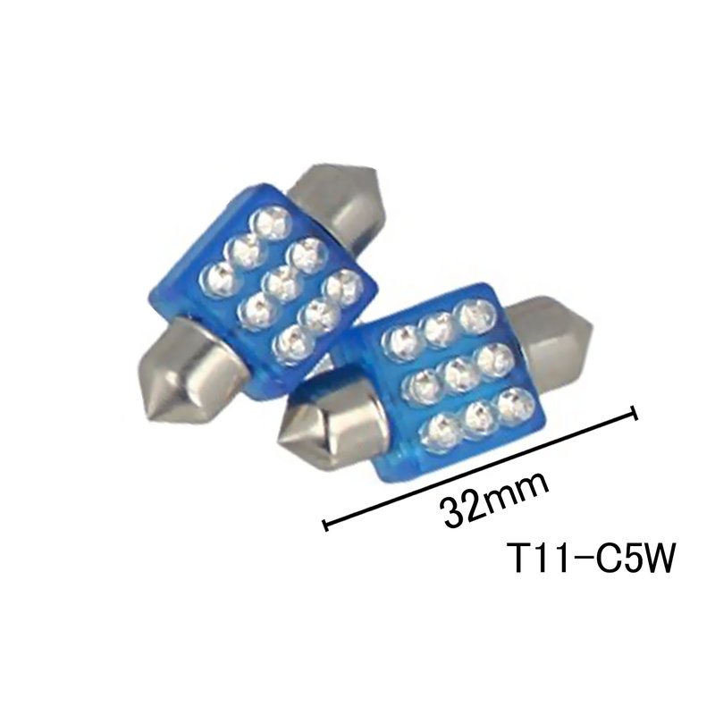[ABC404] Coppia lampade LED T11 C5W siluro 32mm blu 12V 0,2W, 9 LED F3 quadrati