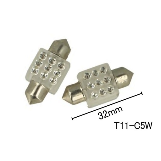 [ABC408] Coppia 2 Lampade Led T11 C5W Siluro 32mm Quadrato Con 9 Led F3 Colore Giallo Yellow 12V 0,2W