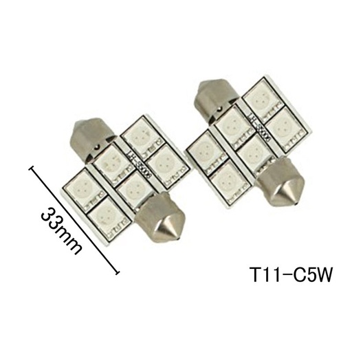 [ABC292] Coppia 2 Lampade Led T11 C5W Siluro 33mm Con 6 Smd 5050 Colore Rosso 12V 1W