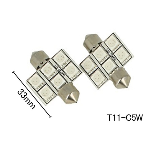[ABC229] Coppia 2 Lampade Led T11 C5W Siluro 33mm Con 6 Smd 5050 Colore Verde 12V 1W
