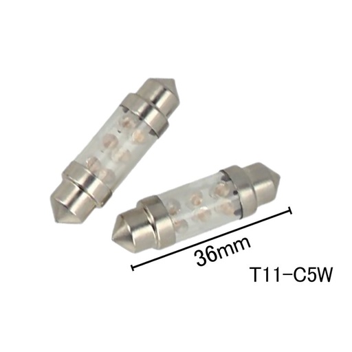 [ABC514] Coppia 2 Lampade Led T11 C5W Siluro 36mm Con 6 Led F3 Colore Giallo Yellow 12V 0,2W