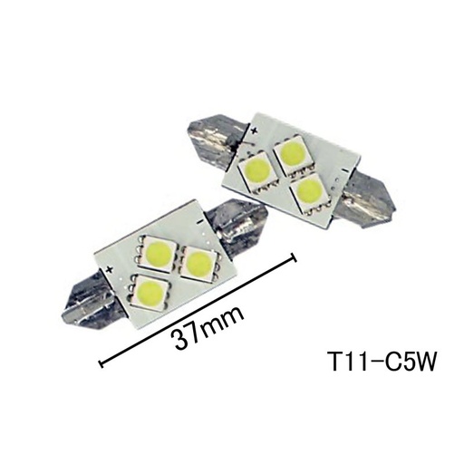 [ABC400] Coppia 2 Lampade Led T11 C5W Siluro 37mm Con 3 Smd 5050 Colore Bianco Freddo 6000K 12V 1W