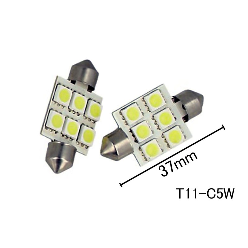 [ABC294] Coppia lampade LED T11 C5W siluro 37mm, 6 SMD 5050, bianco freddo 6000K