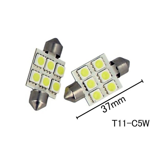 [ABC294] Coppia 2 Lampade Led T11 C5W Siluro 37mm Con 6 Smd 5050 Colore Bianco Freddo 6000K 12V 2W