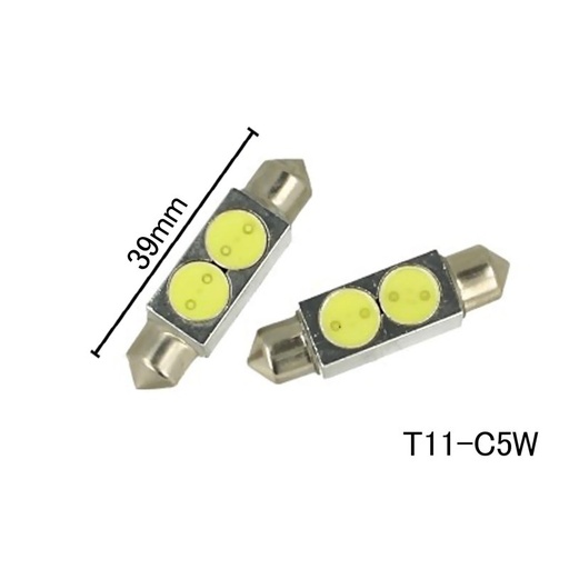 [ABC019] Coppia 2 Lampade Led T11 C5W Siluro 39mm Con 2 Power Led Colore Bianco Freddo 6000K 12V 2W