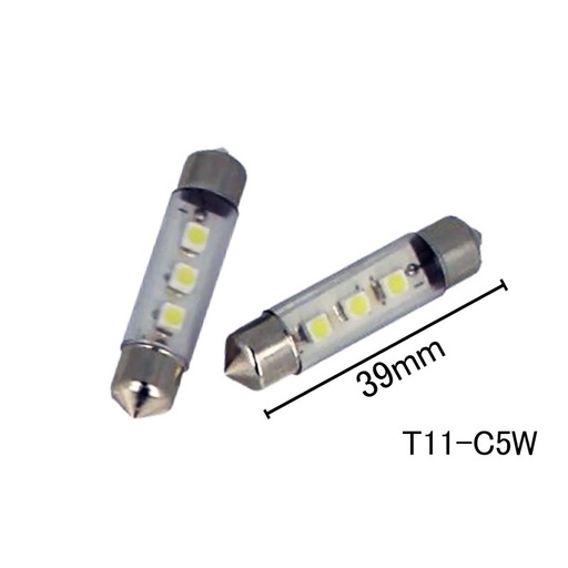[ABC129] Coppia 2 Lampade Led T11 C5W Siluro 39mm Con 3 Smd 3528 Colore Bianco Freddo 6000K 12V 1W