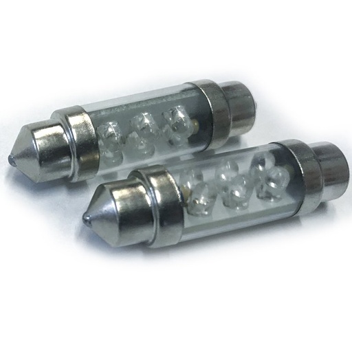 [ABC512] Coppia 2 Lampade Led T11 C5W Siluro 39mm Con 6 Led F3 Colore Blu Blue 12V 0,2W