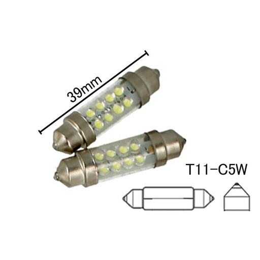 [ABC422] Coppia 2 Lampade Led T11 C5W Siluro 39mm Con 8 Led F3 Colore Verde Green 12V 0,2W