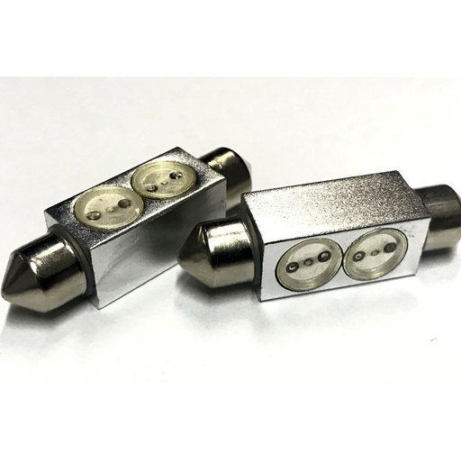 [ABC522] Coppia 2 Lampade Led T11 C5W Siluro 40mm Con 2 Power Led Colore Blu Blue 12V 2W