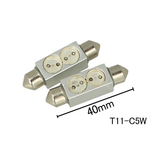 [ABC194] Coppia 2 Lampade Led T11 C5W Siluro 40mm Con 2 Power Led Colore Rosso 12V 2W