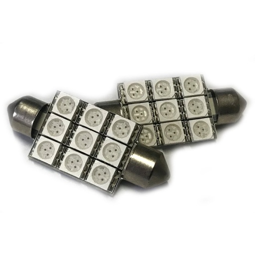 [ABC153] Coppia 2 Lampade Led T11 C5W Siluro 40mm Con 9 Smd 5050 Colore Rosso 12V 2W