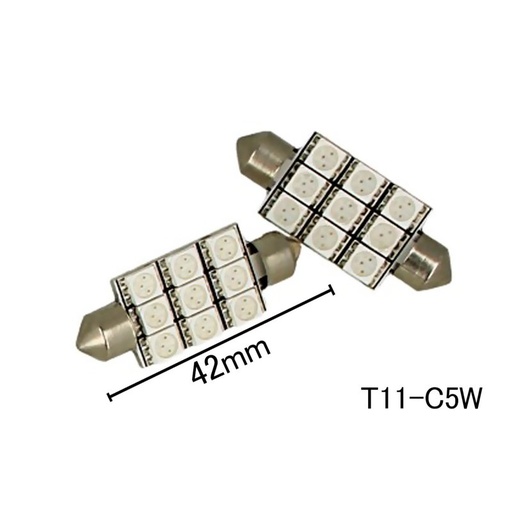 [ABC318] Coppia 2 Lampade Led T11 C5W Siluro 42mm Con 9 Smd 5050 Colore Green 12V 2W