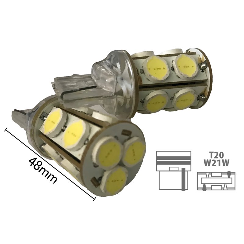 [ABC459] Coppia lampade LED T20 7440 W21W bianco freddo 6000K 12V 6W, 13 SMD 9080