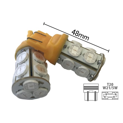 [ABC285] Coppia 2 Lampade Led T20 7443 W21/5W Con 13 Smd 9080 Colore Giallo Arancione 12V 6W