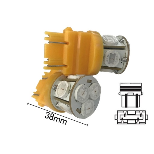 [ABC286] Coppia 2 Lampade Led T25 P27/7W 3157 Con 8 Smd 9080 Colore Giallo Arancione 12V 4W