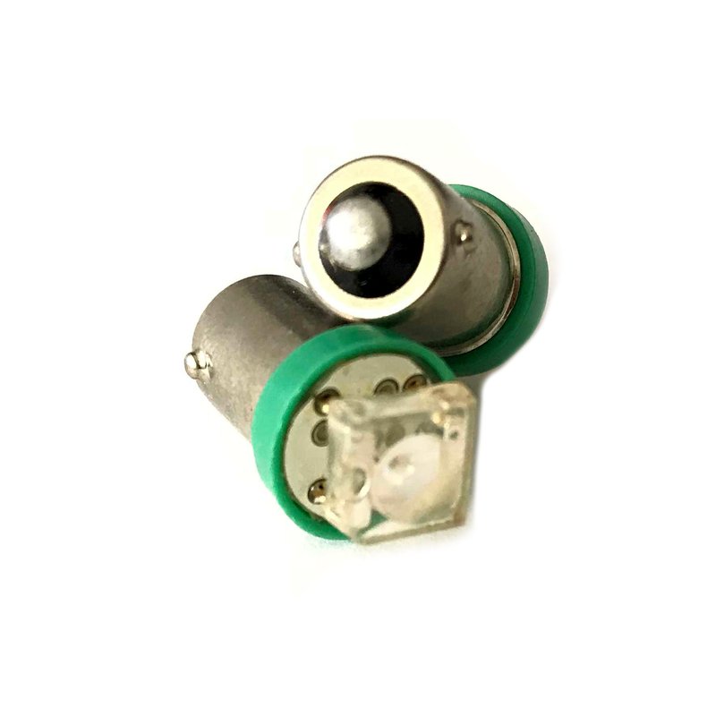 [ABC237] Coppia lampadine LED BA9S T4W piedi dritti, 1 LED verde, 12V 0,2W
