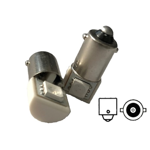 [ABC472] Coppia 2 Lampadine Led BA9S T4W Piedi Dritti Con 1 Smd 5050 Laterale Colore Verde 12V 0,2W
