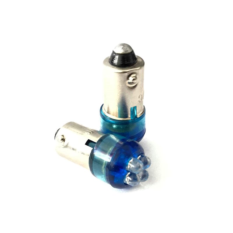 [ABC381] Coppia lampadine LED BA9S T4W piedi dritti, 4 LED F3, blu 12V 0,2W