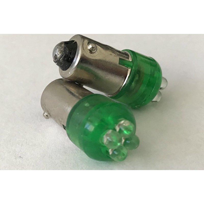 [ABC356] Coppia lampadine LED BA9S T4W piedi dritti, 4 LED F3, verde 12V 0,2W