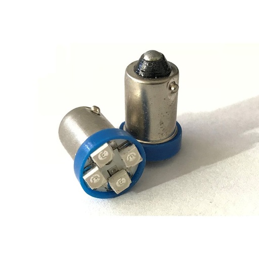 [ABC176] Coppia 2 Lampadine Led BA9S T4W Piedi Dritti Con 4 Smd 3528 Colore Blu Blue 12V 0,2W