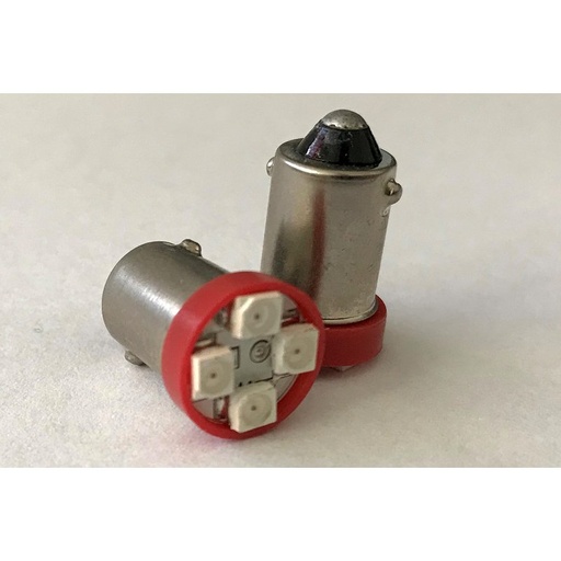 [ABC373] Coppia 2 Lampadine Led BA9S T4W Piedi Dritti Con 4 Smd 3528 Colore Rosso 12V 0,2W