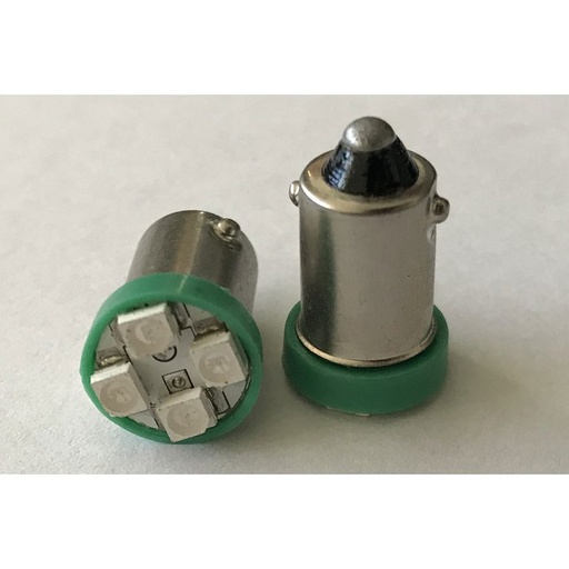 [ABC172] Coppia 2 Lampadine Led BA9S T4W Piedi Dritti Con 4 Smd 3528 Colore Verde 12V 0,2W