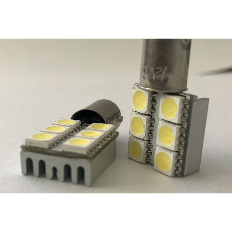 [ABC331] Coppia lampadine LED BA9S T4W piedi dritti, 6 SMD 5050 laterali, bianco freddo