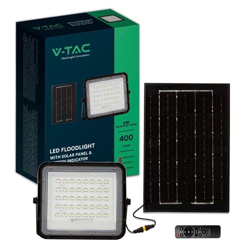 [HS7822N] Faro LED con Telecomando e Pannello Solare 6W 400LM Indicatore Batteria Cavo da 3m Colore Nero 4000K SKU-7822