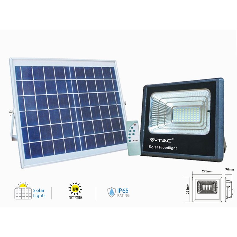 [FE37060N] Faro Led Flood Light Con Pannello Solare 60W Neutro 4000K IP65 Telecomando Incluso SKU-8575
