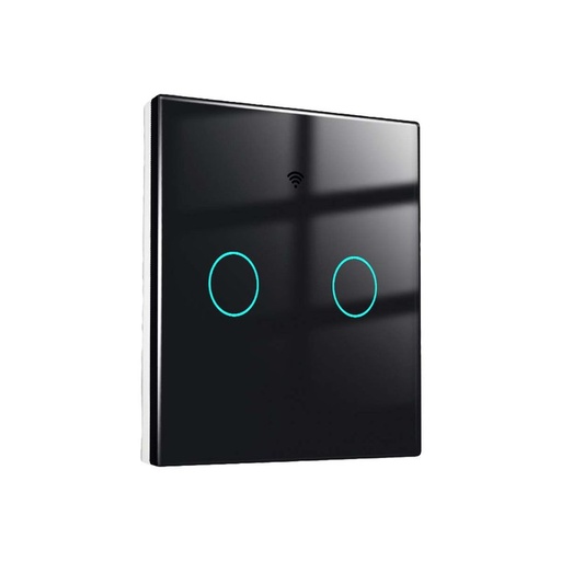 [SH9442B] Interruttore Wifi Da Parete 86X86 Pannello Touch 2 Tasti Colore Nero WiFi + RF 433 Compatibile con Amazon Alexa e Google Home