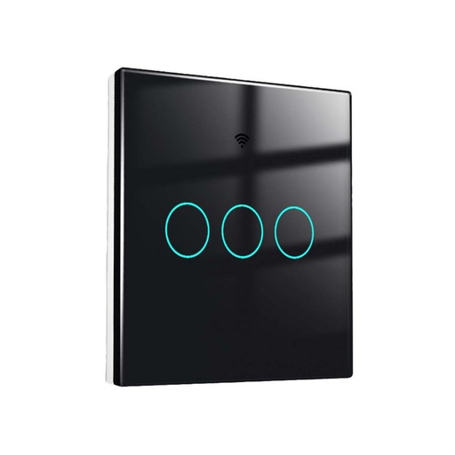 [SH9443B] Interruttore Wifi Da Parete 86X86 Pannello Touch 3 Tasti Colore Nero WiFi + RF 433 Compatibile con Amazon Alexa e Google Home