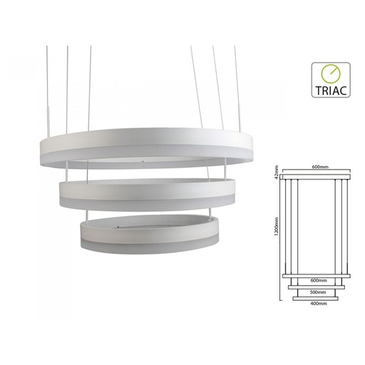 [SV3989] Lampada Led A Sospensione Rotonda Colore Bianco Tripli Anelli Diametro 600mm 500mm 400mm 3000K 80W Dimmerabile Triac Dimmer SKU-3989