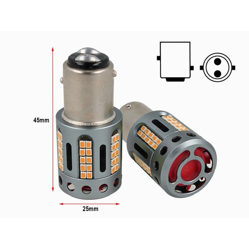 [LS91S9] Lampada Led BAY15D 1157 100% Canbus 12V 21/5W Effettiva Colore Rosso Con Ventola In Testa