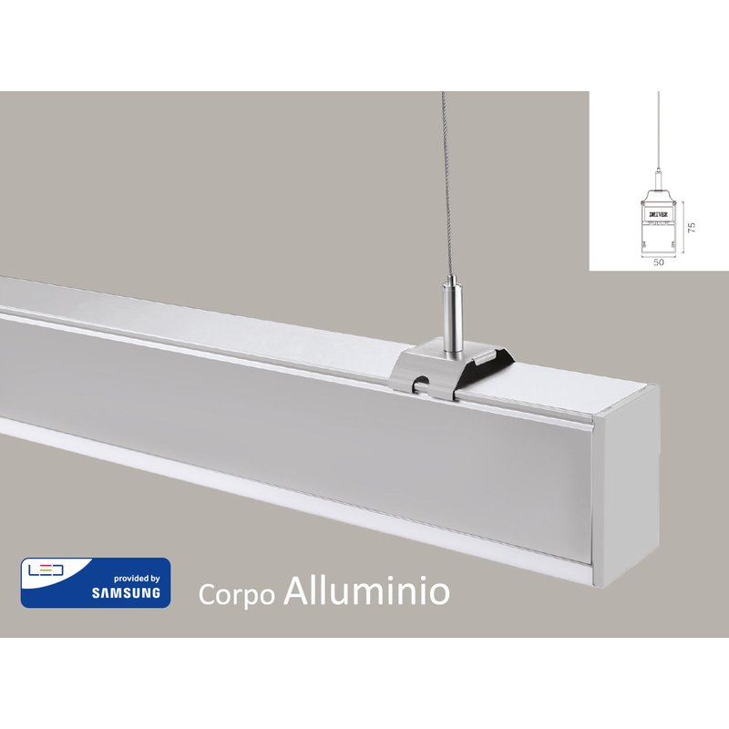 [SV0384] Lampada Led Lineare A Sospensione 40W UGR 19 Colore Silver Alluminio Neutro 4000K Dimmerabile 0-10V Allungabile Linkable Fino a 12 Metri SKU-21384