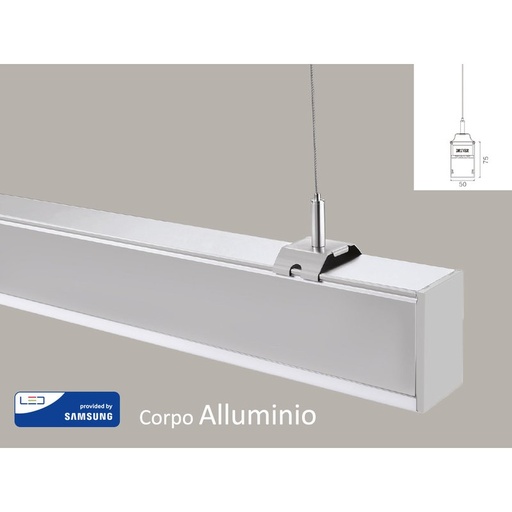 [SV0384] Lampada Led Lineare A Sospensione 40W UGR 19 Colore Silver Alluminio Neutro 4000K Dimmerabile 0-10V Allungabile Linkable Fino a 12 Metri SKU-21384