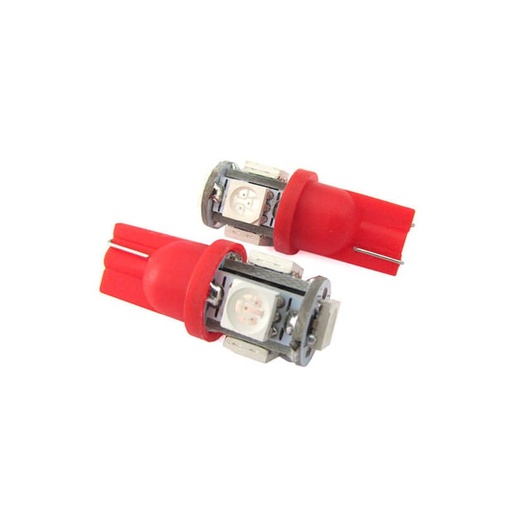 [LS1065] Lampada Led T10 W5W 5 Smd 5050 Colore Rosso Luci Di Posizione 12V