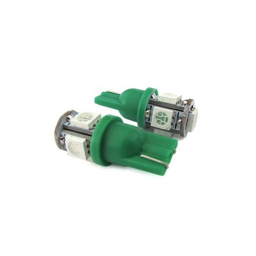 [LS1055] Lampada Led T10 W5W 5 Smd 5050 Colore Verde Luci Di Posizione 12V