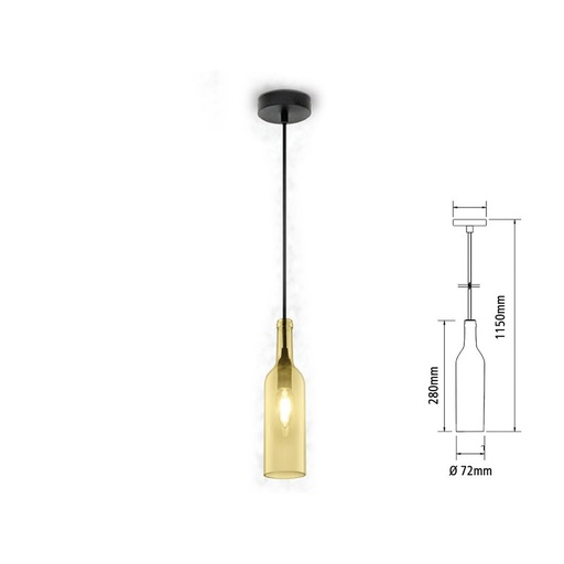 [SV3770] Lampadario a Sospensione Forma Bottiglia In Vetro Colore Ambra Arancione Attacco E14 Per Ristorante Sushi Bar SKU-3770